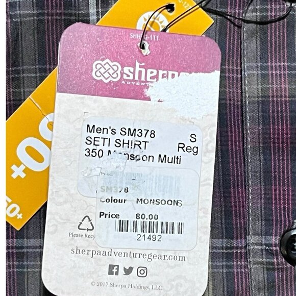 Sherpa Men's Seti Short Sleeve Shirt Monsoon UPF 50+ Size S - Picture 9 of 10